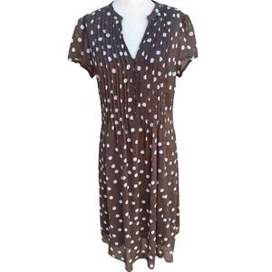 JBS Y2K Brown Polka Dot Pintuck Retro Mod V-Neck Dress Size 8 Feminine Pinup